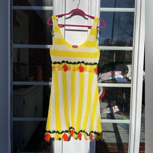 STAUD Vivia Crochet Citrus Mini Dress NWT - Picture 7 of 11